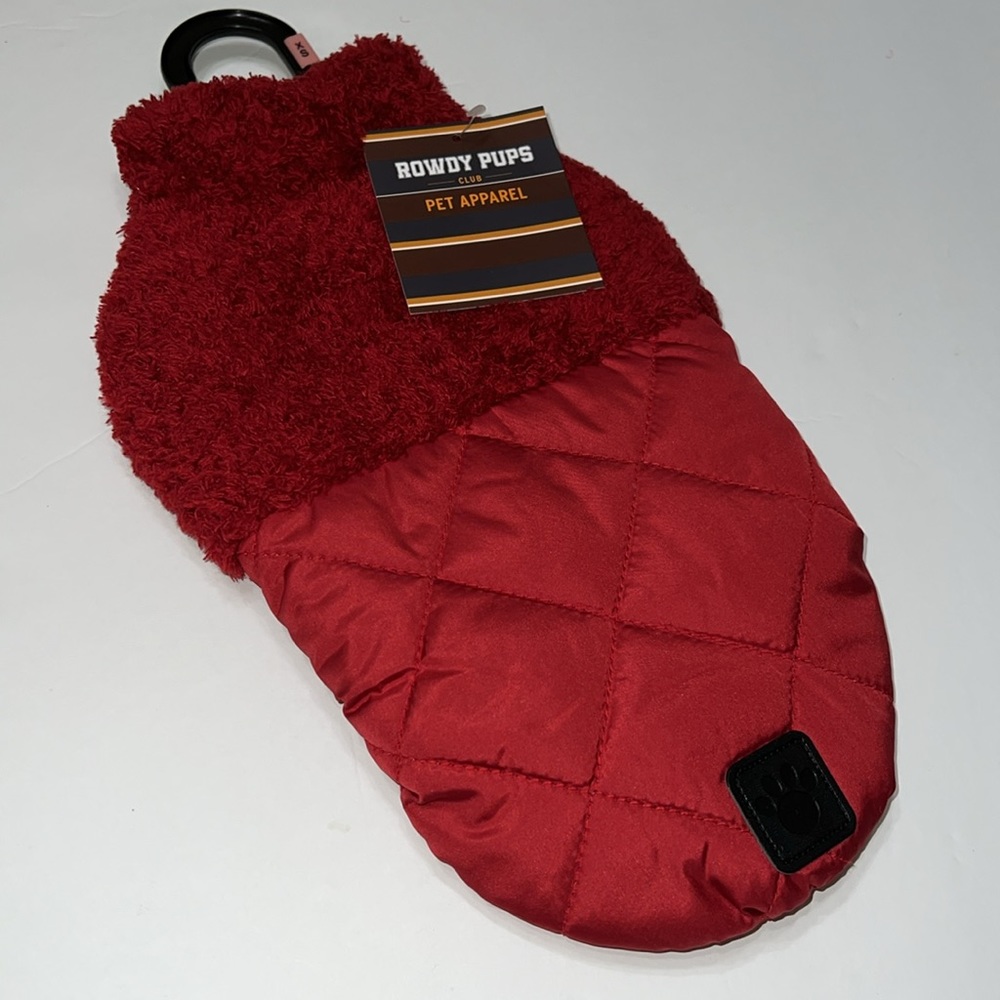 NWT Rowdy Pups Pet Apparel Red Sherpa Fleece & Quilted Dog Jacket XS